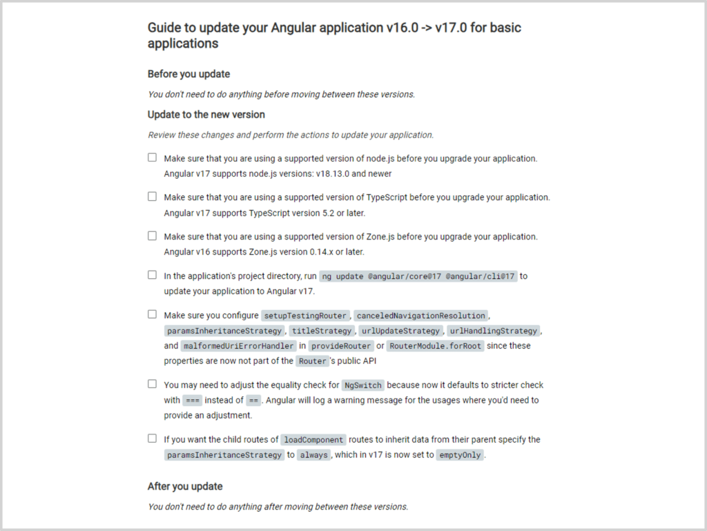 Angularのアップデート方法