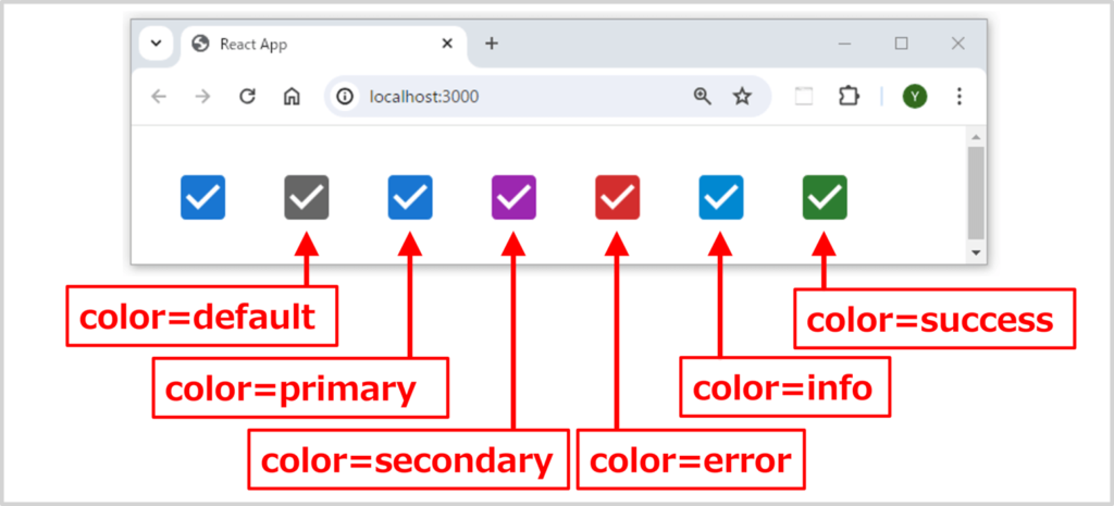 Material UI(MUI)のCheckboxコンポーネント (color属性)